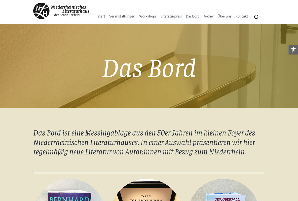 Website des Niederrheinischen Literaturhauses, Unterseite „Das Bord“ mit Buchvorstellungen mit Bezug zum Niederrhein