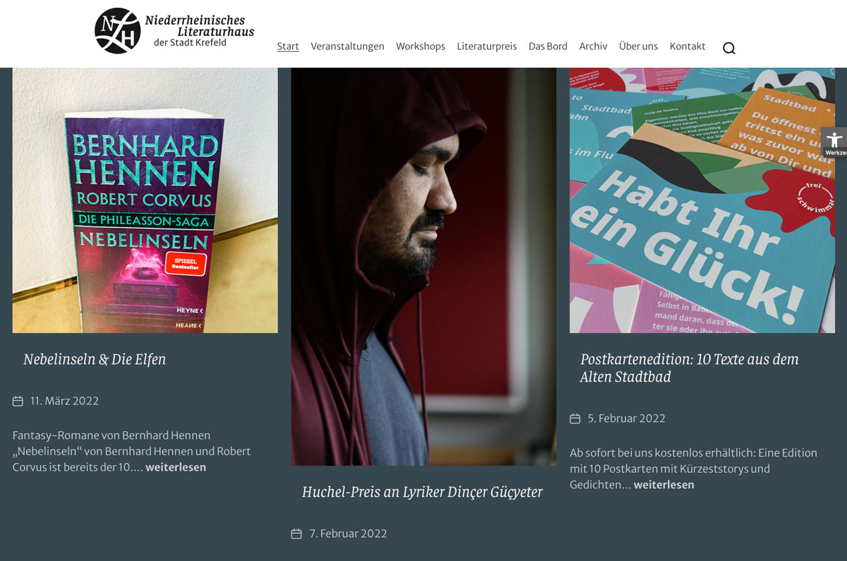 Startseite der Website des Niederrheinischen Literaturhauses