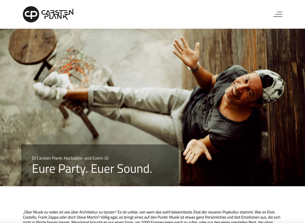 Website von DJ Carsten Plank mit dem von Reinhold Janowitz Creative Direction entwickelten Logo